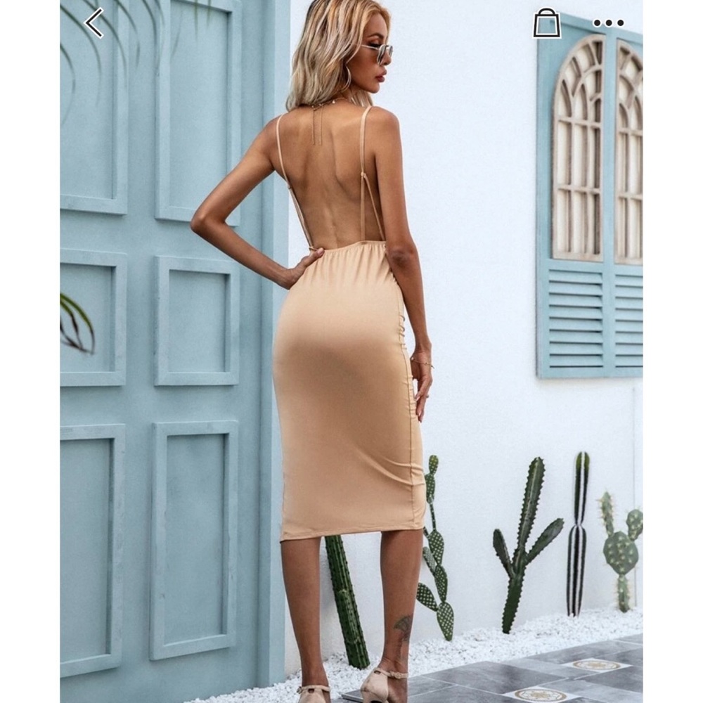 Backless Drape Collared Dress - Picture 2 of 2